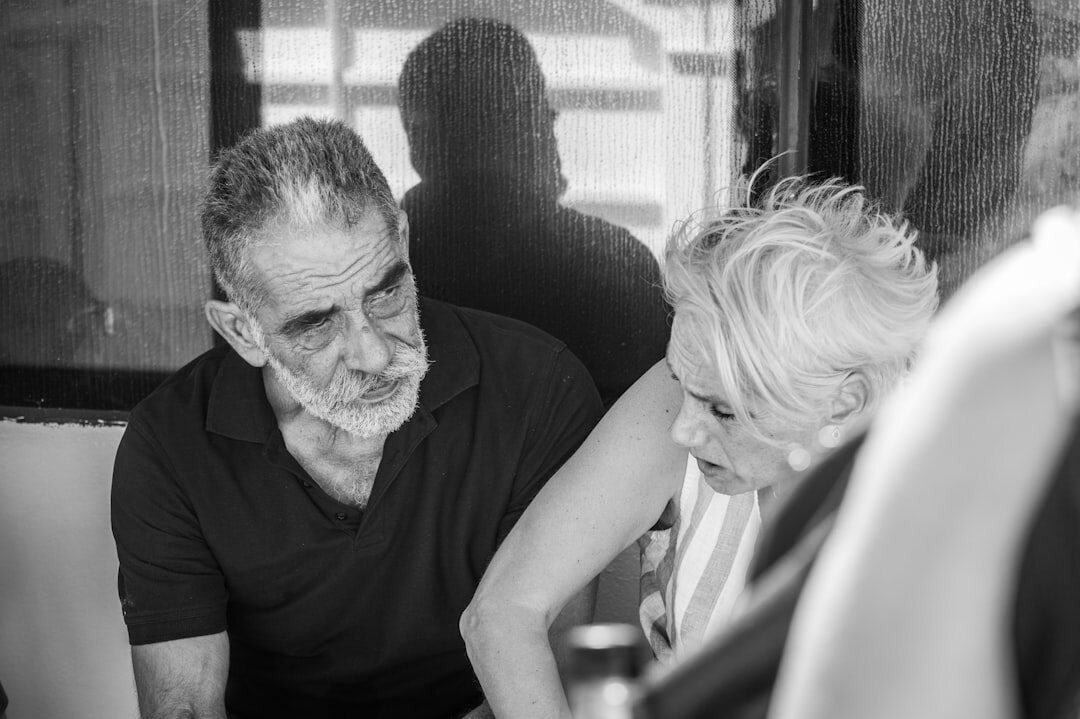 happy senior couple chatting